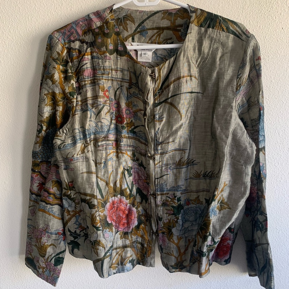 Citron Santa Monica Asian Inspired Linen Top Hook Enclosures Women’s shirt LS M